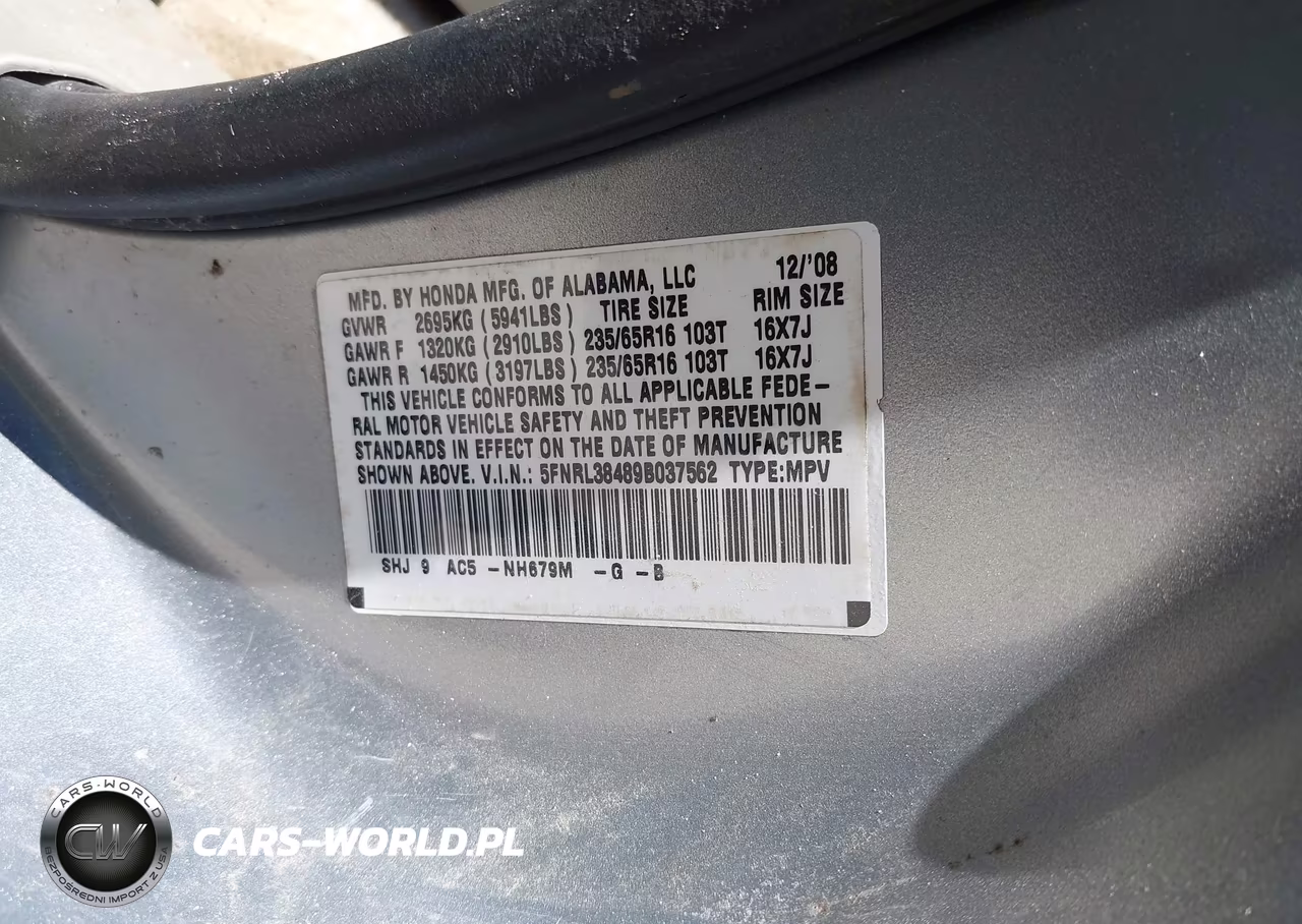 2009 Honda Odyssey Ex VIN:5FNRL38489B037562 - 9
