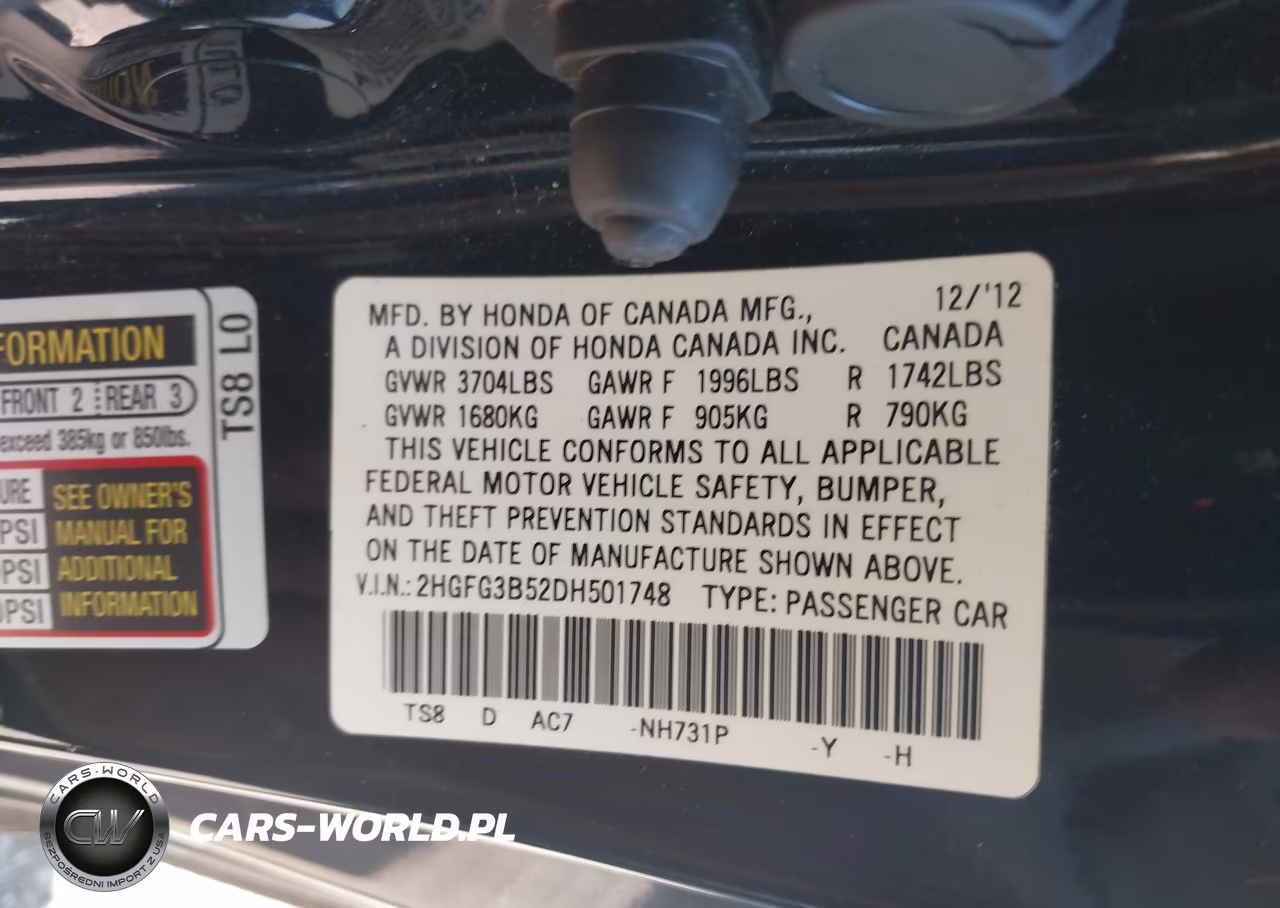 2013 Honda Civic Lx VIN:2HGFG3B52DH501748 - 9