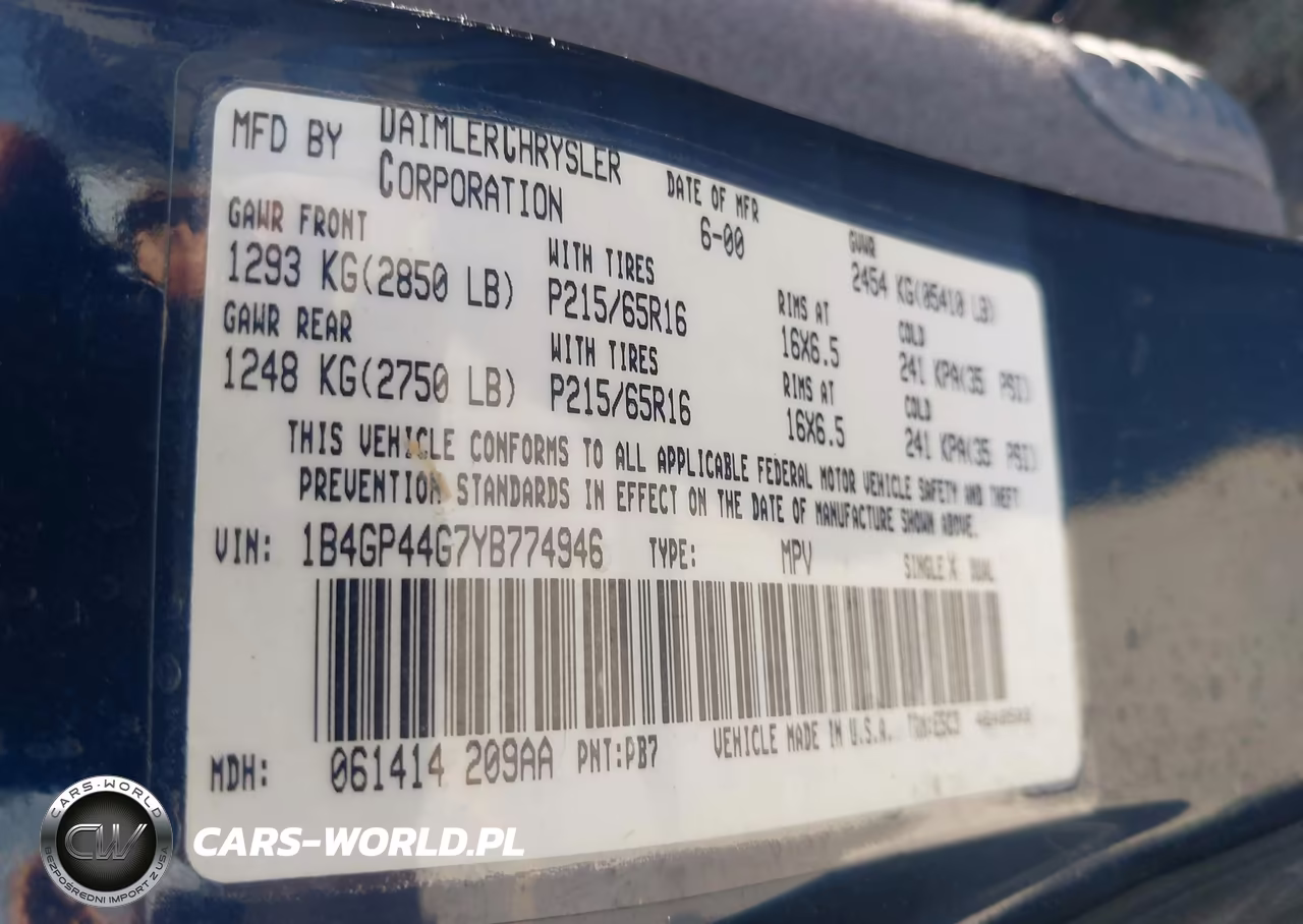 2000 Dodge Grand Caravan Se VIN:1B4GP44G7YB774946 - 9
