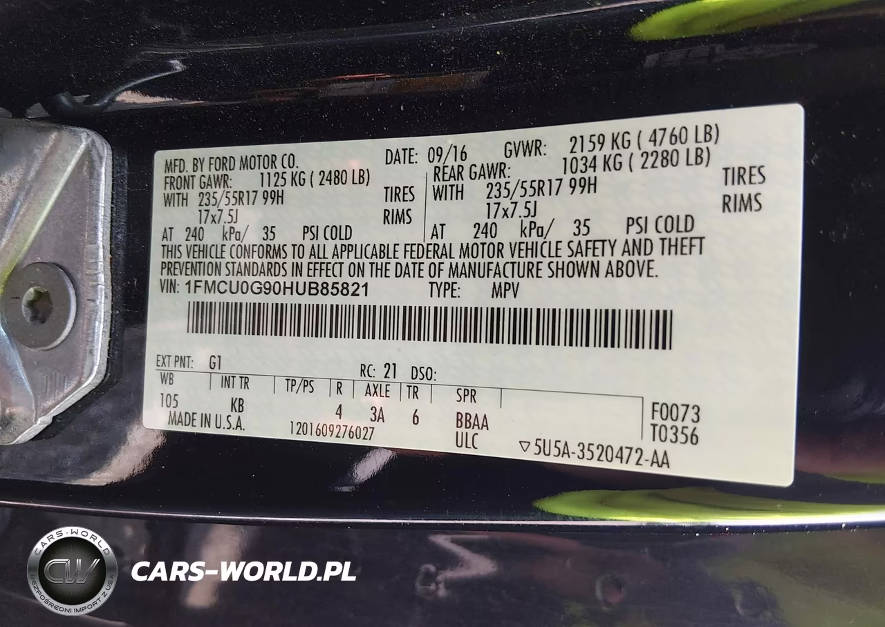 2017 Ford Escape Se VIN:1FMCU0G90HUB85821 - 9
