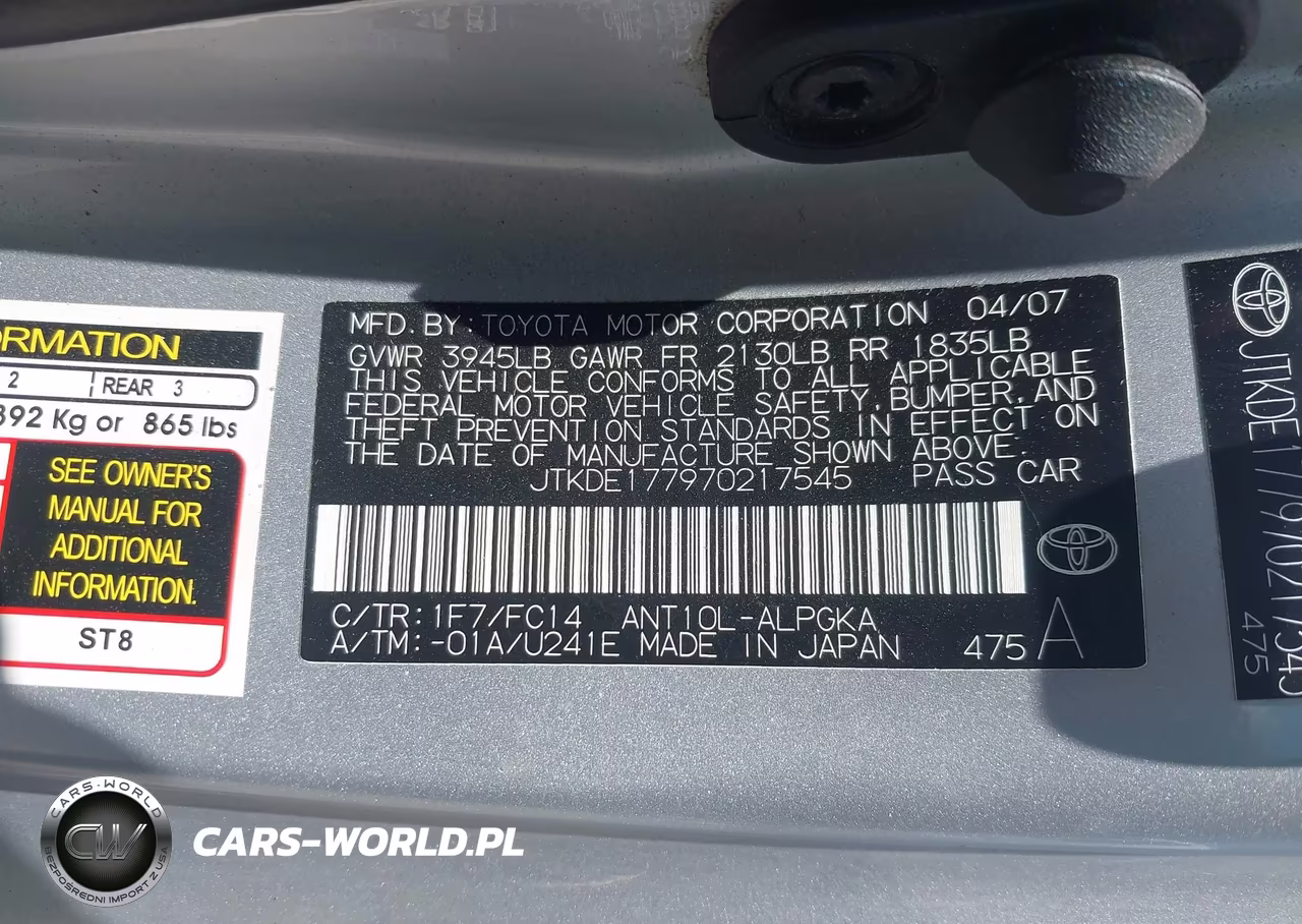 2007 Scion Tc VIN:JTKDE177970217545 - 9