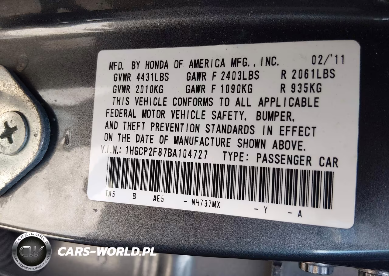 2011 Honda Accord 2.4 Ex-L VIN:1HGCP2F87BA104727 - 9