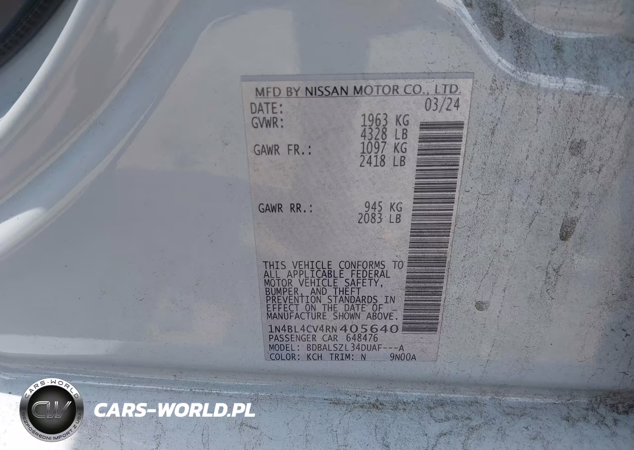 2024 Nissan Altima Sr Fwd VIN:1N4BL4CV4RN405640 - 9