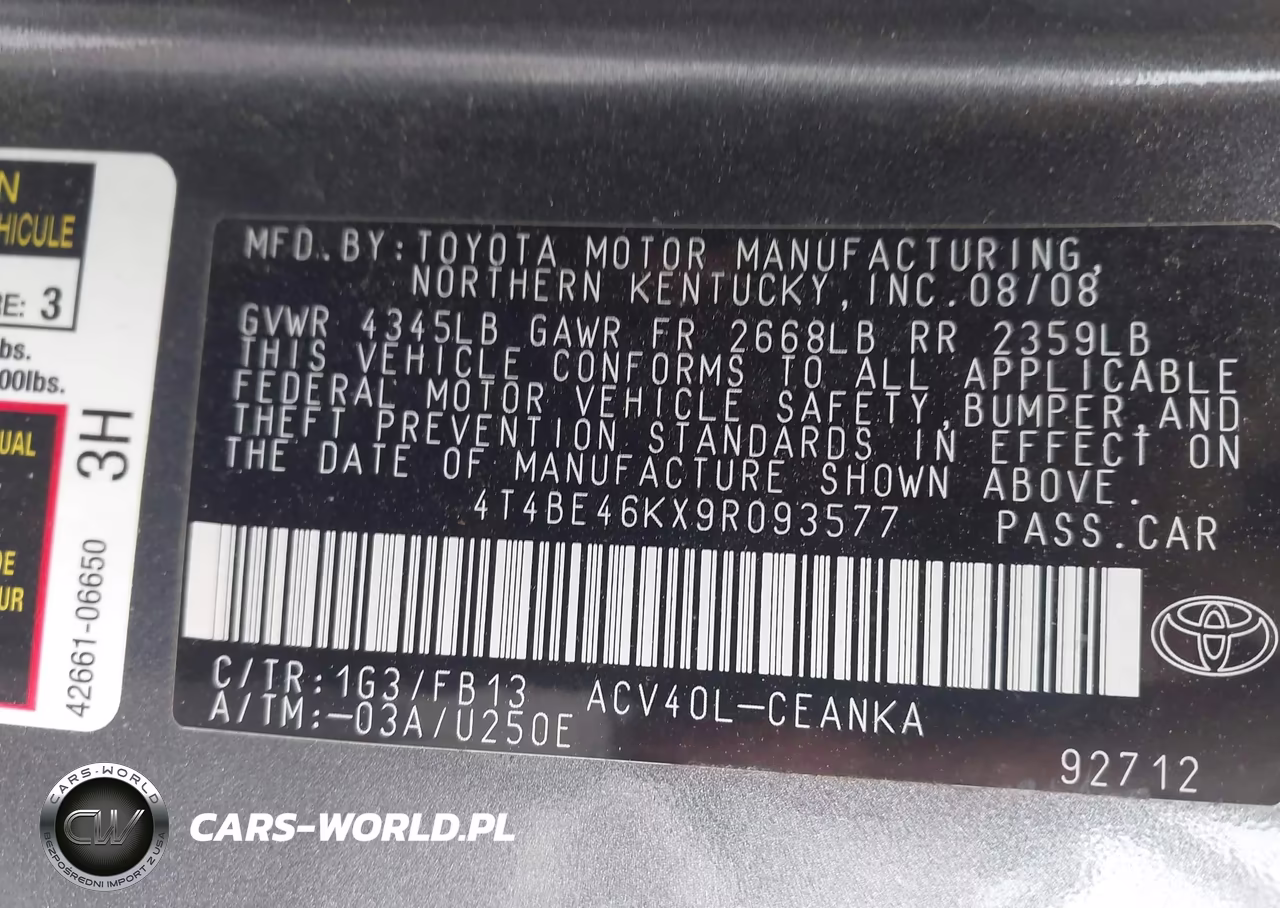 2009 Toyota Camry Le VIN:4T4BE46KX9R093577 - 9