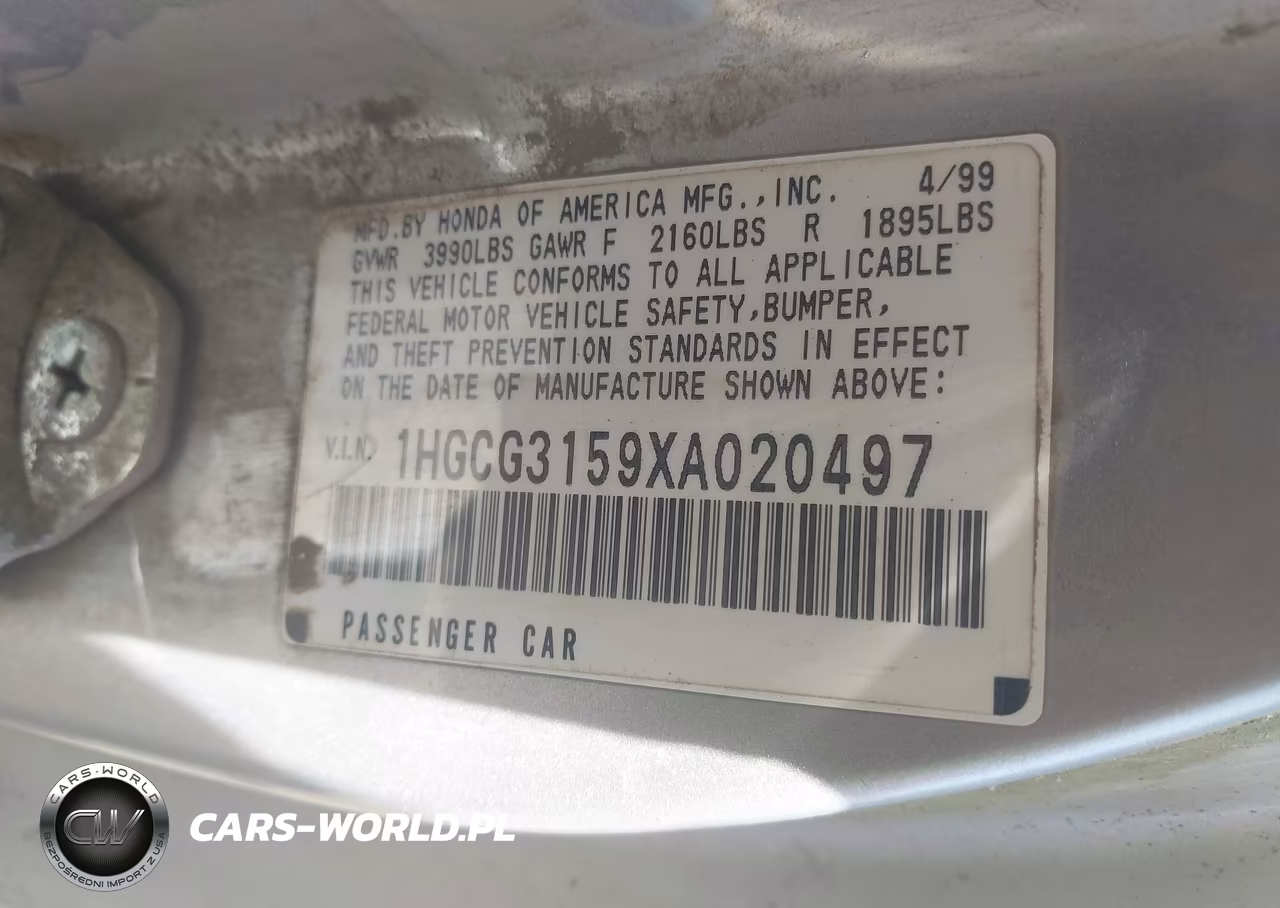 1999 Honda Accord Ex VIN:1HGCG3159XA020497 - 9