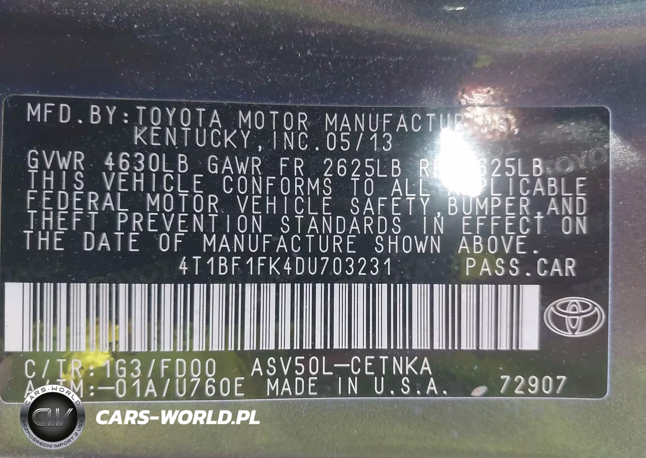 2013 Toyota Camry Le VIN:4T1BF1FK4DU703231 - 9