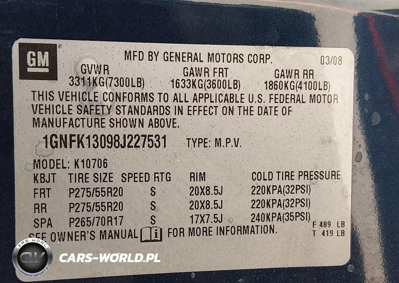 2008 Chevrolet Tahoe Ltz VIN:1GNFK13098J227531 - 9