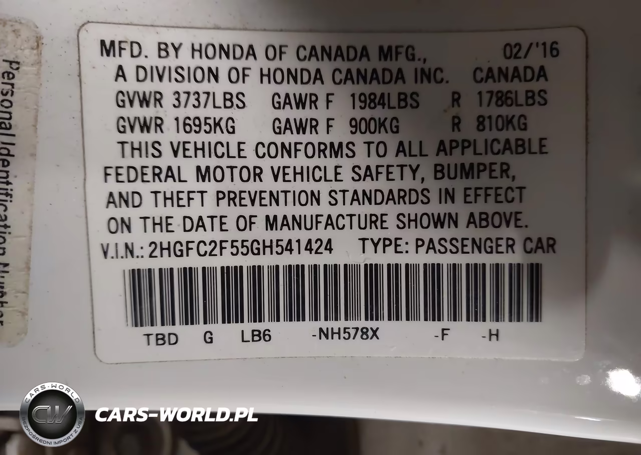 2016 Honda Civic Lx VIN:2HGFC2F55GH541424 - 9
