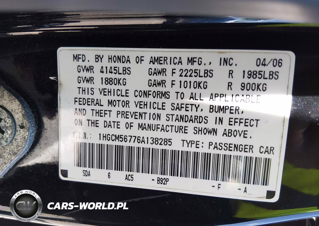 2006 Honda Accord 2.4 Ex VIN:1HGCM56776A138285 - 9