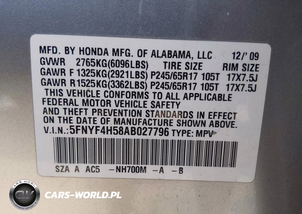 2010 Honda Pilot Ex-L VIN:5FNYF4H58AB027796 - 9