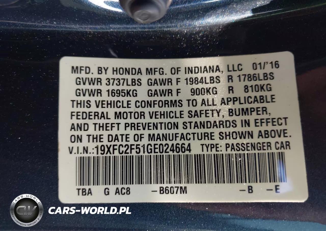 2016 Honda Civic Lx VIN:19XFC2F51GE024664 - 9