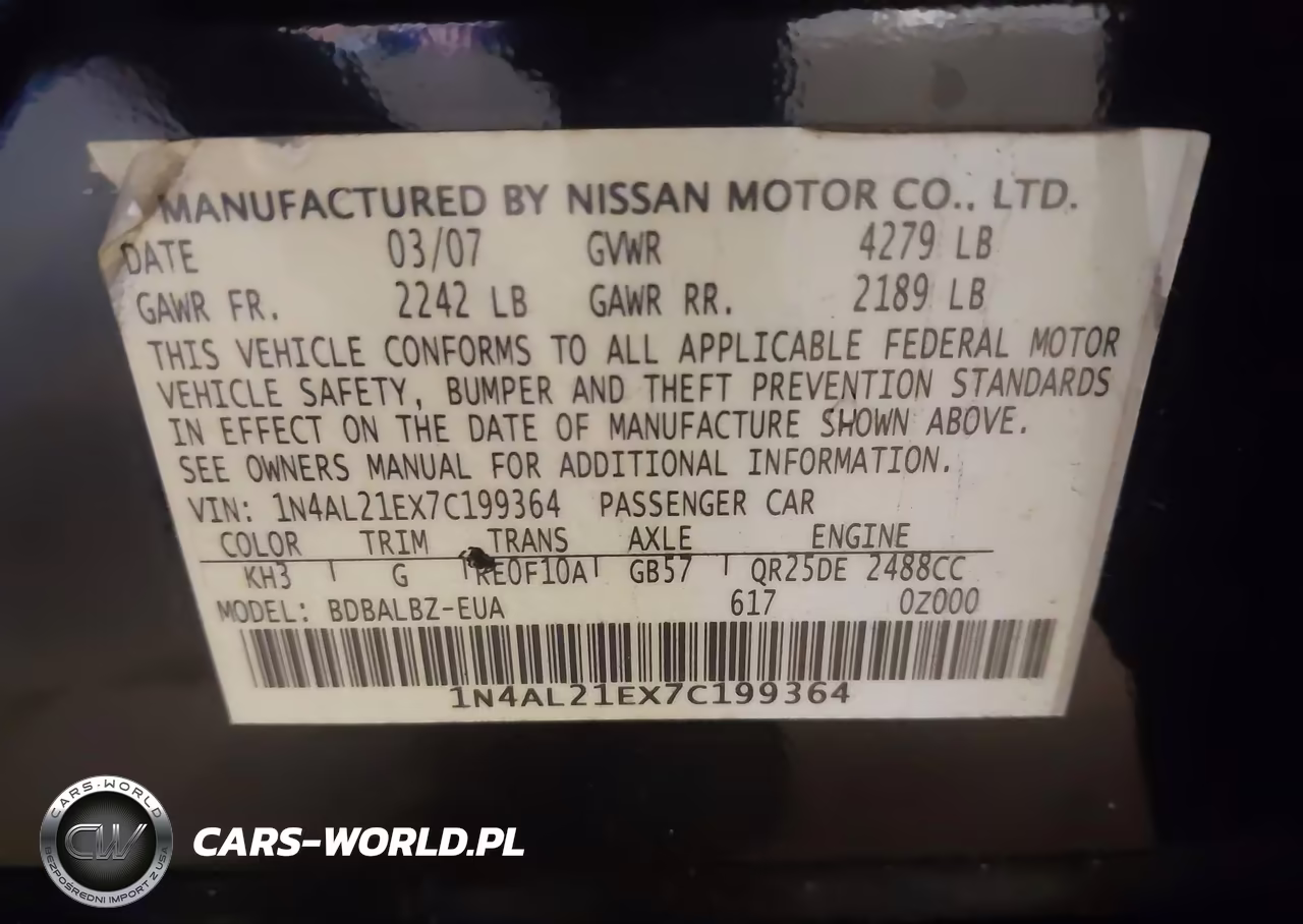 2007 Nissan Altima 2.5 S VIN:1N4AL21EX7C199364 - 9