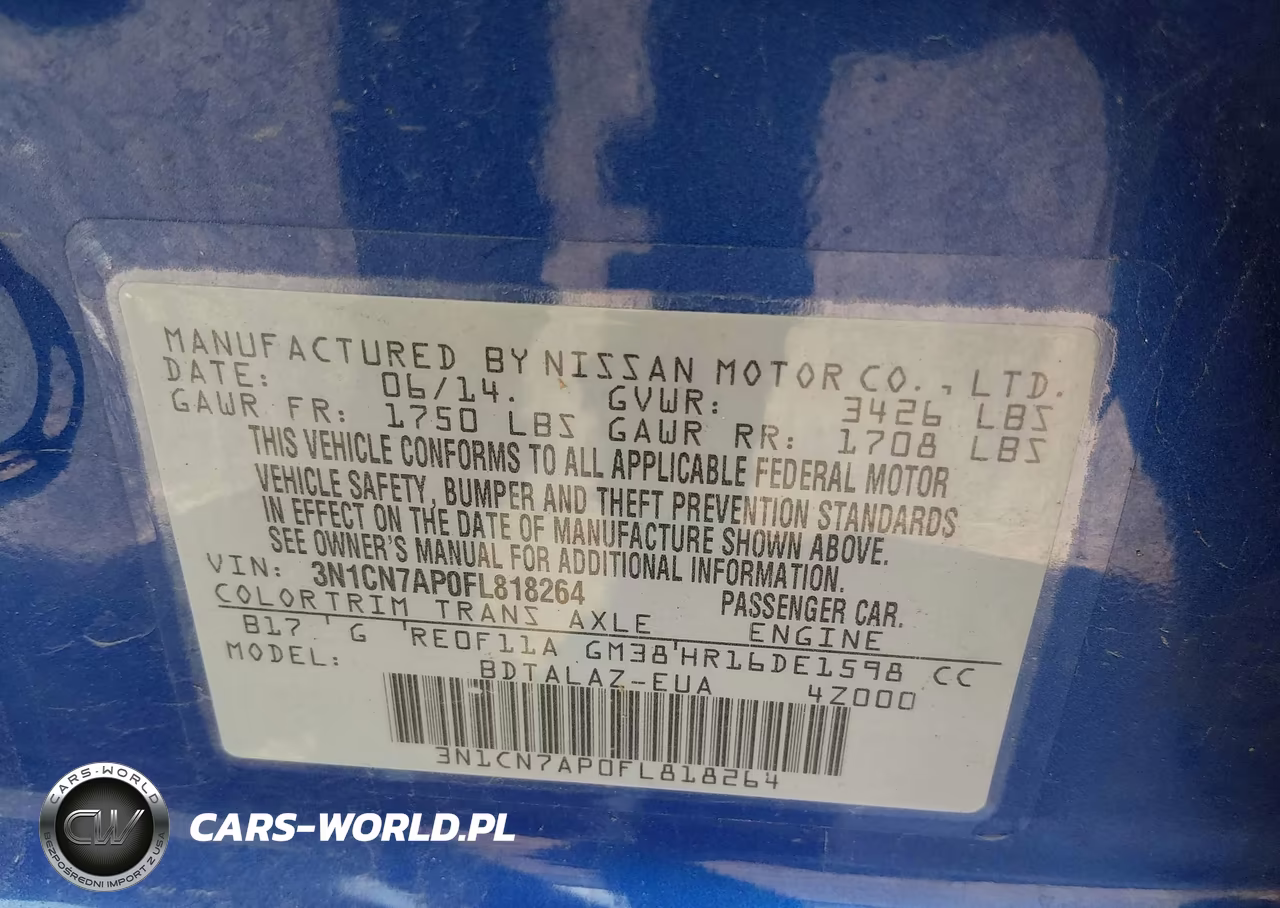 2015 Nissan Versa 1.6 S+ VIN:3N1CN7AP0FL818264 - 9