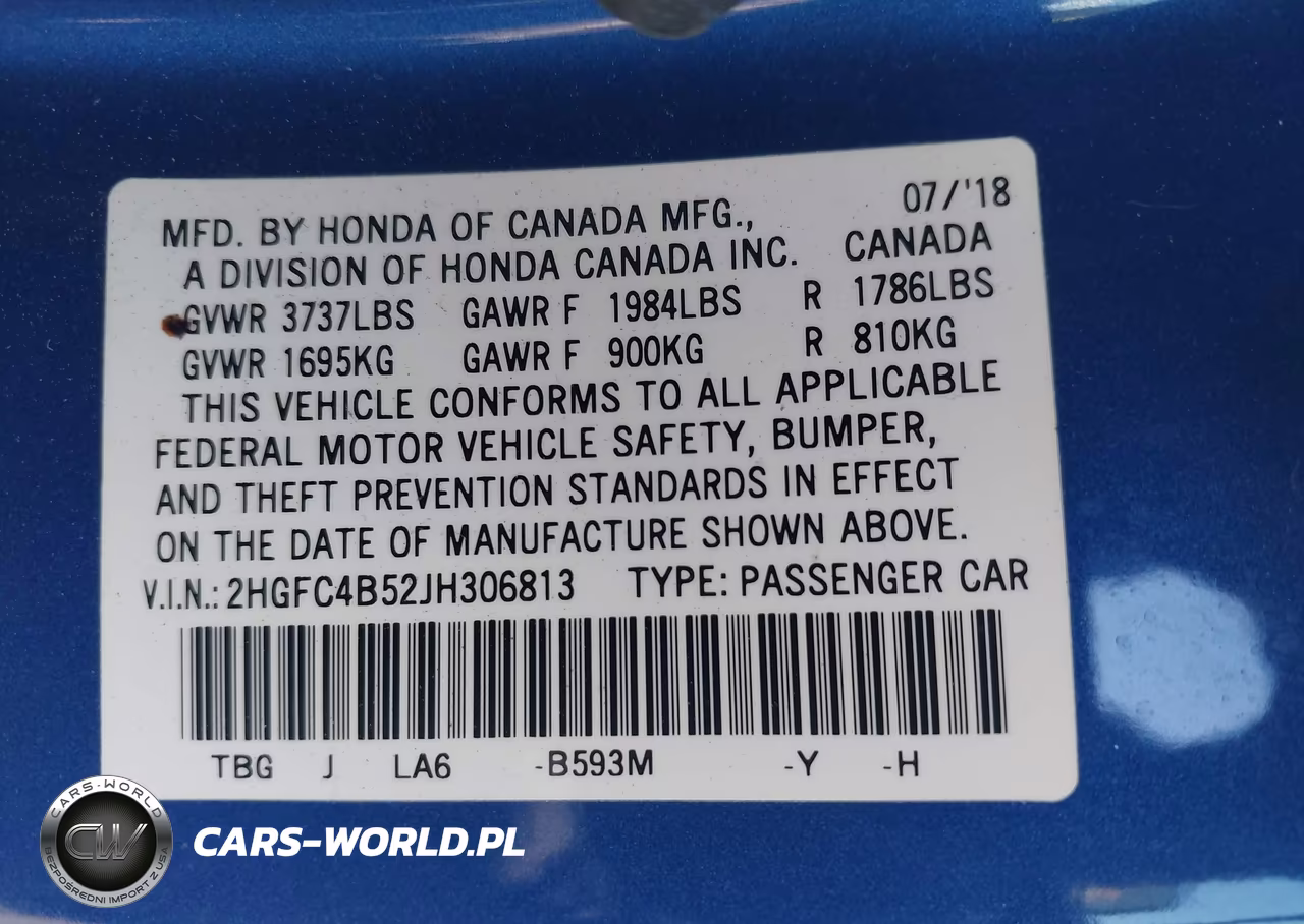 2018 Honda Civic Lx VIN:2HGFC4B52JH306813 - 9