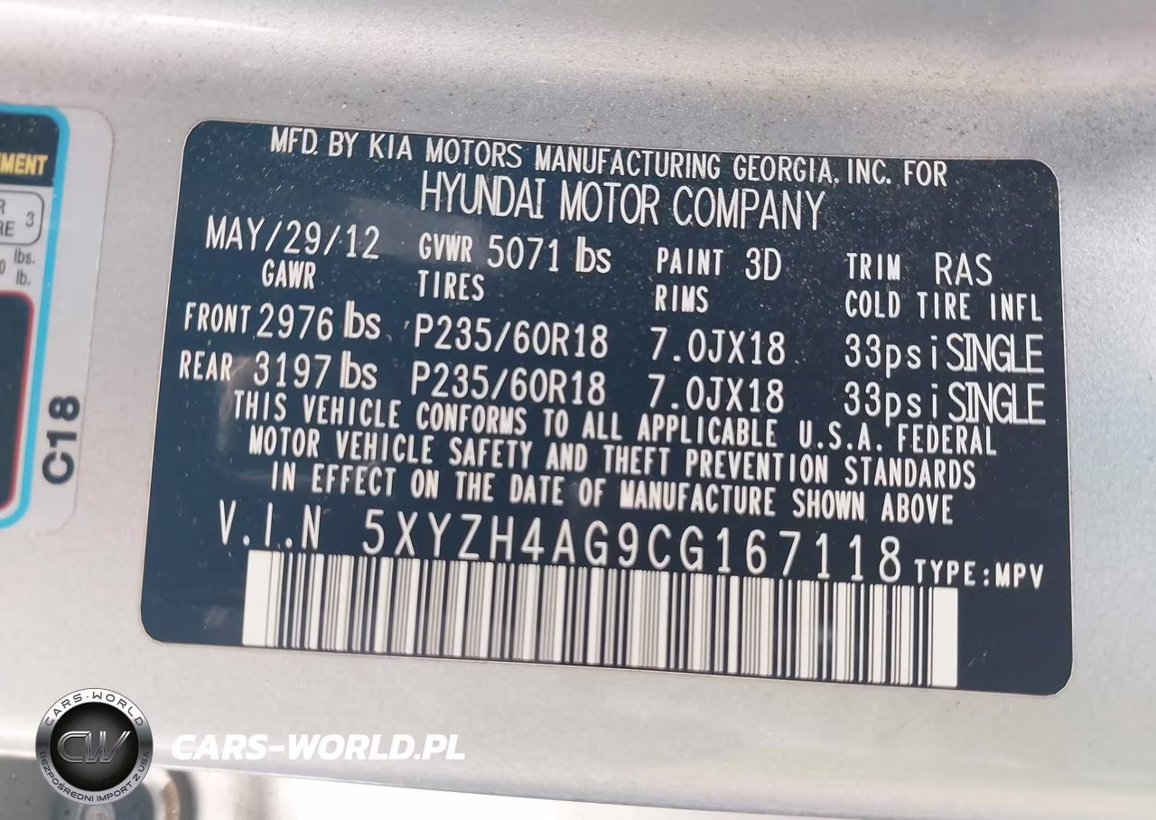 2012 Hyundai Santa Fe Se VIN:5XYZH4AG9CG167118 - 9