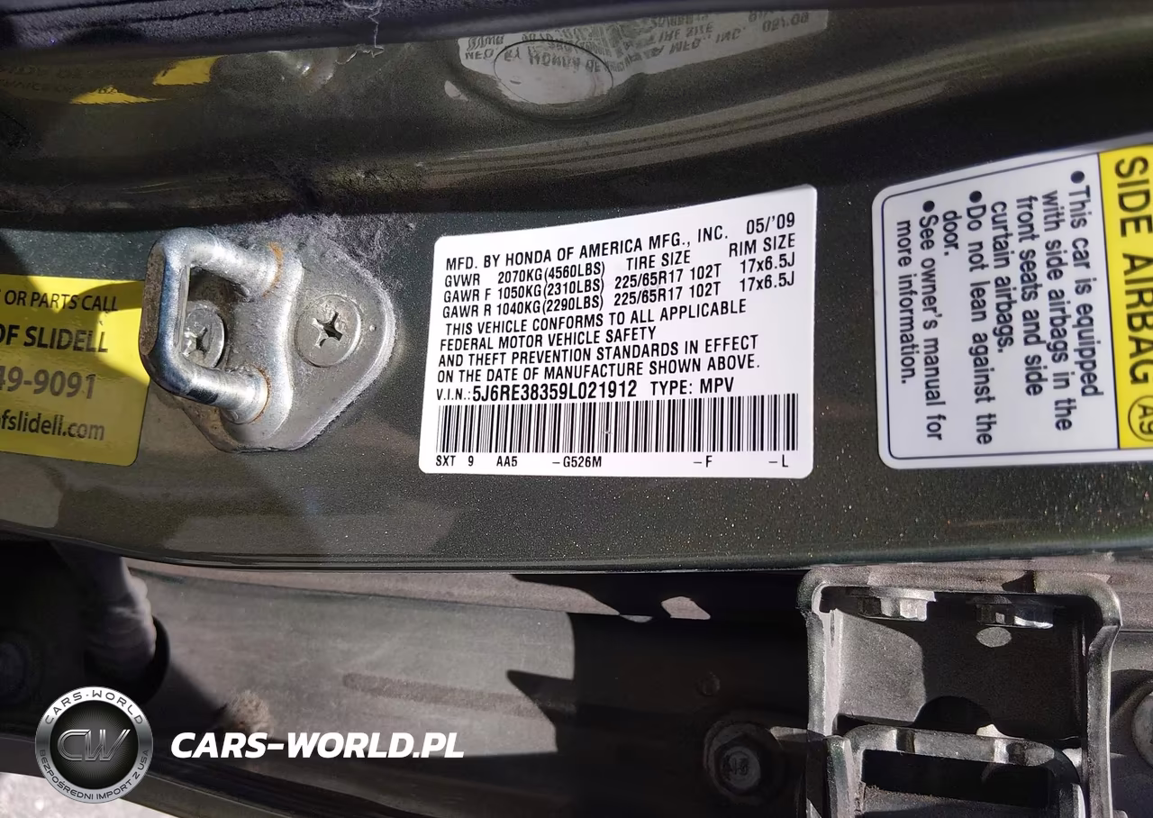 2009 Honda Cr-V Lx VIN:5J6RE38359L021912 - 9