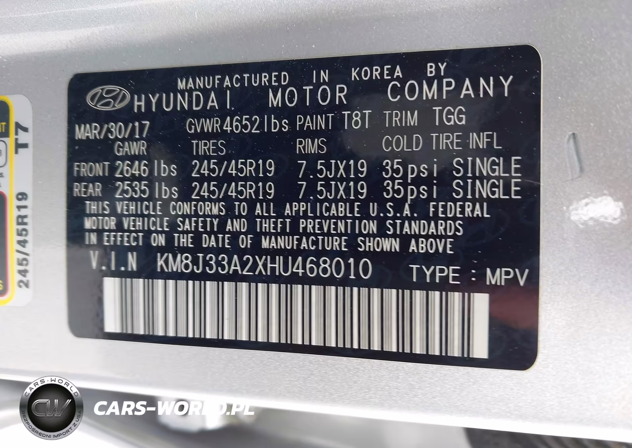 2017 Hyundai Tucson Sport VIN:KM8J33A2XHU468010 - 9