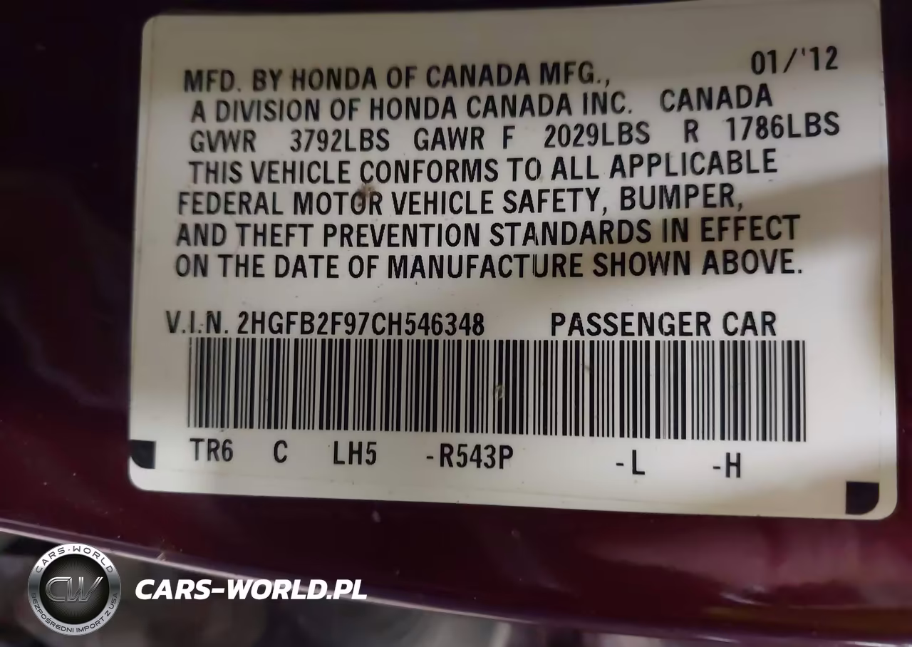2012 Honda Civic Ex-L VIN:2HGFB2F97CH546348 - 9