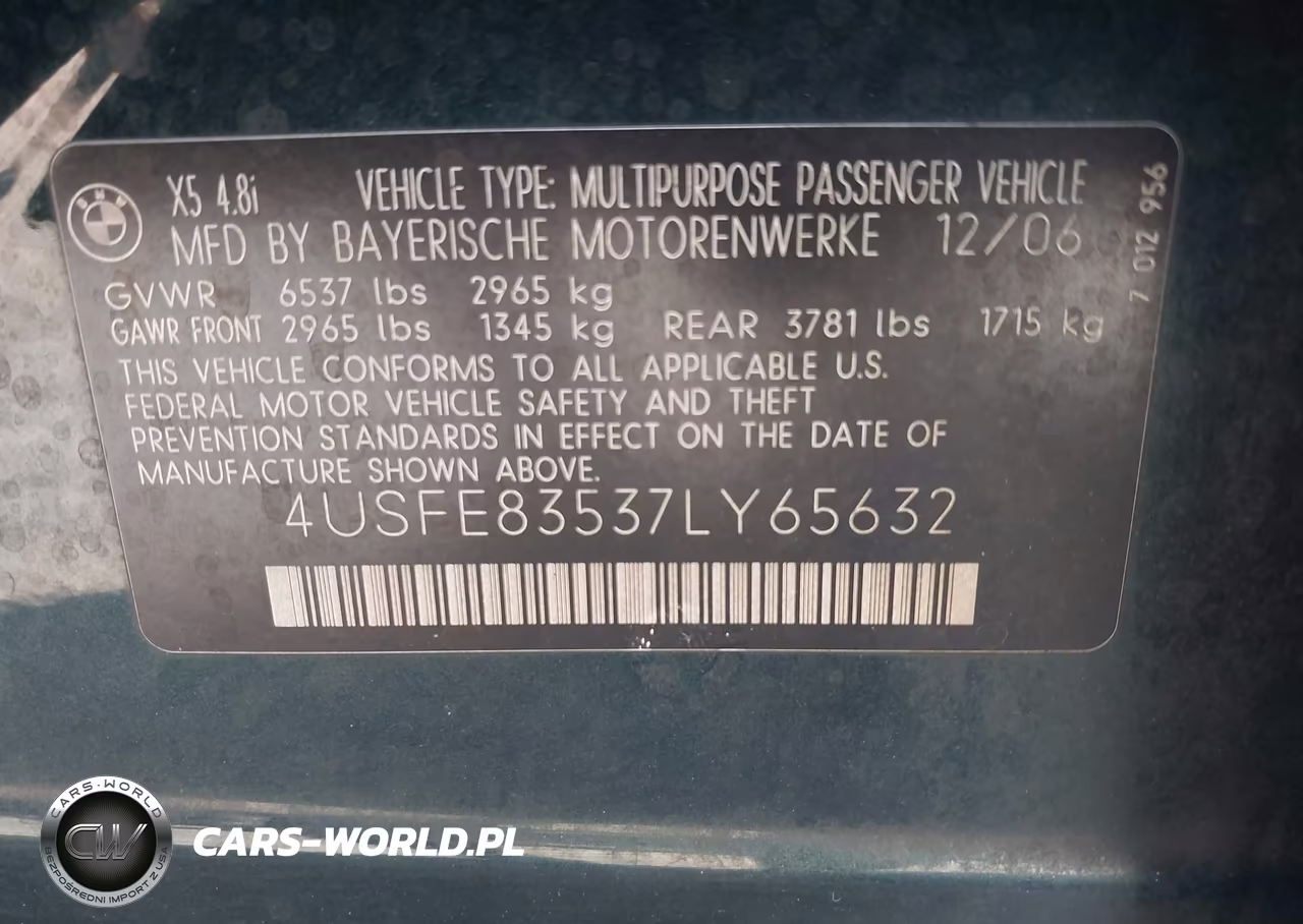 2007 BMW X5 4.8I VIN:4USFE83537LY65632 - 9