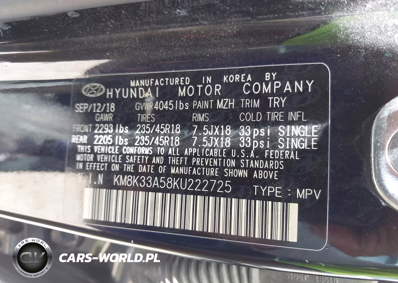 2019 Hyundai Kona Limited VIN:KM8K33A58KU222725 - 9