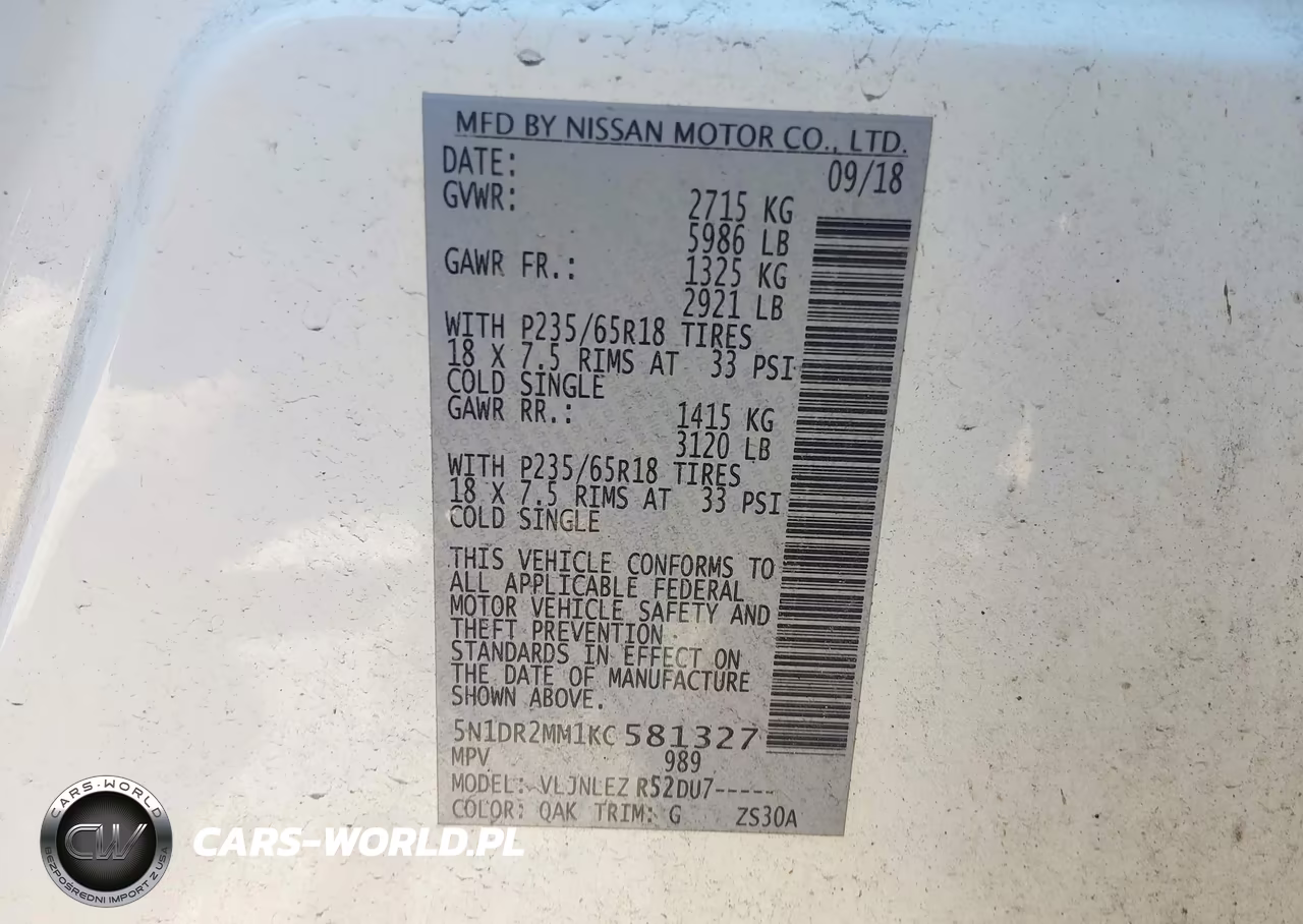 2019 Nissan Pathfinder Sv VIN:5N1DR2MM1KC581327 - 9