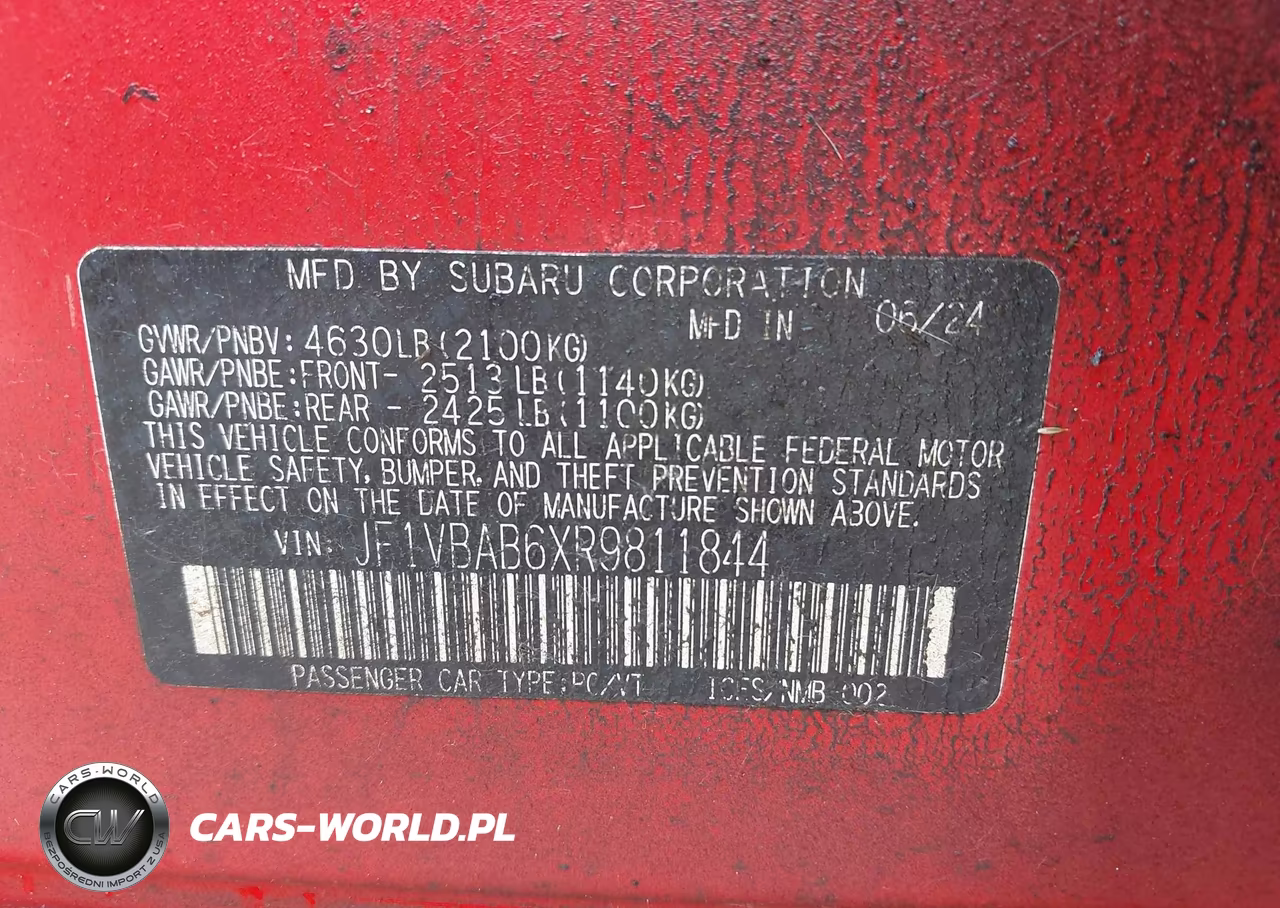 2024 Subaru Wrx VIN:JF1VBAB6XR9811844 - 9