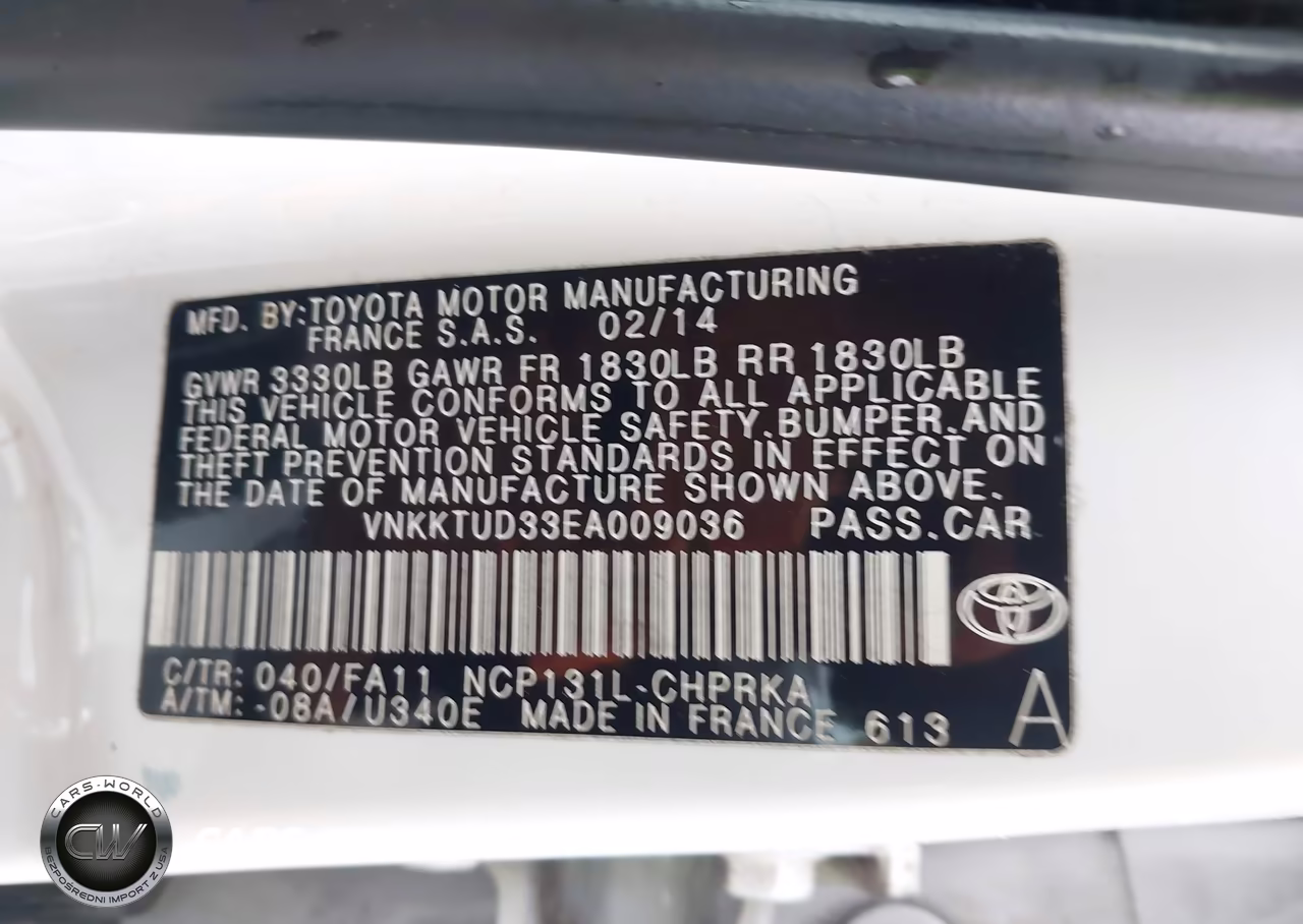 2014 Toyota Yaris L (Tmmf Plant) VIN:VNKKTUD33EA009036 - 9