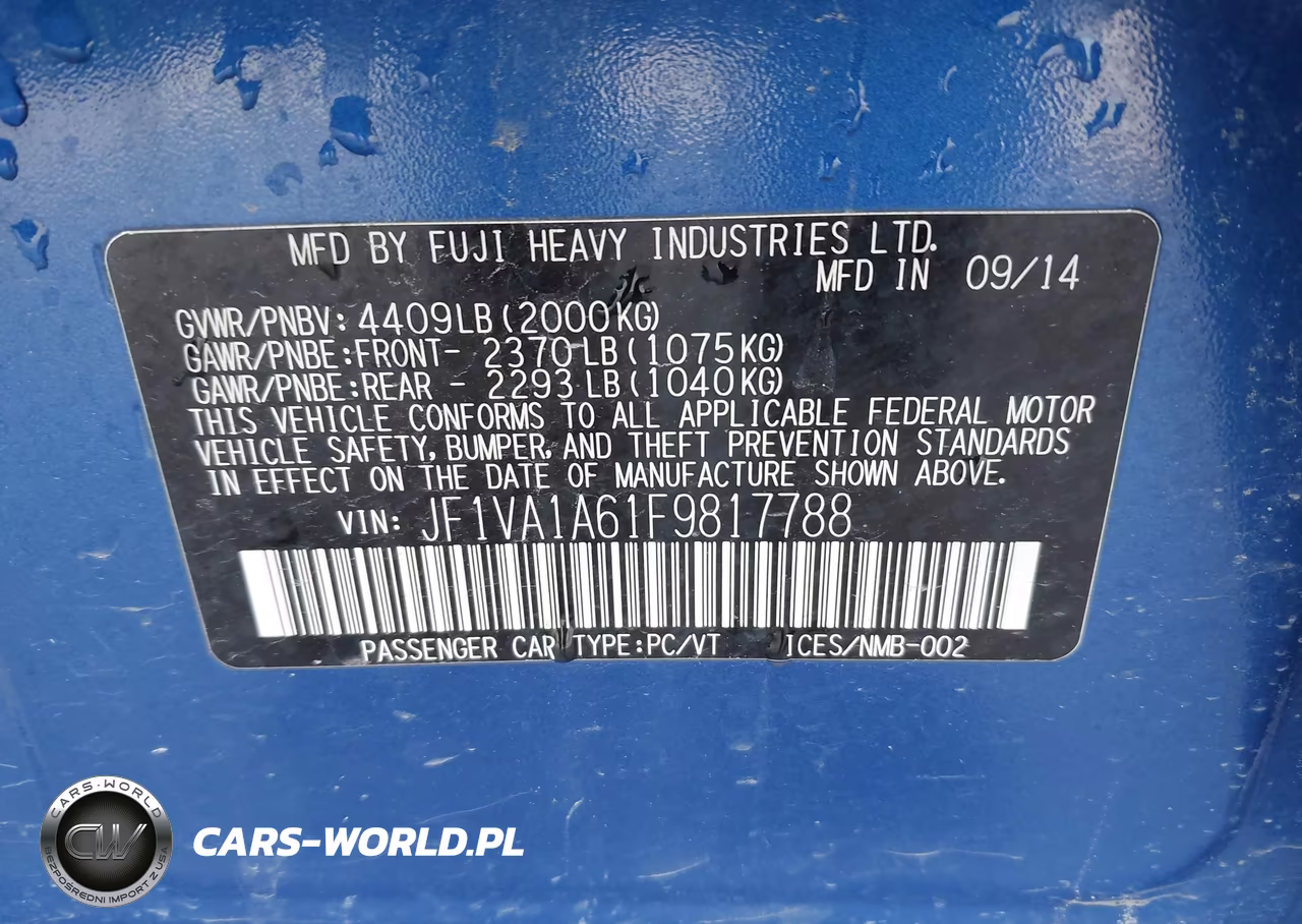 2015 Subaru Wrx VIN:JF1VA1A61F9817788 - 9