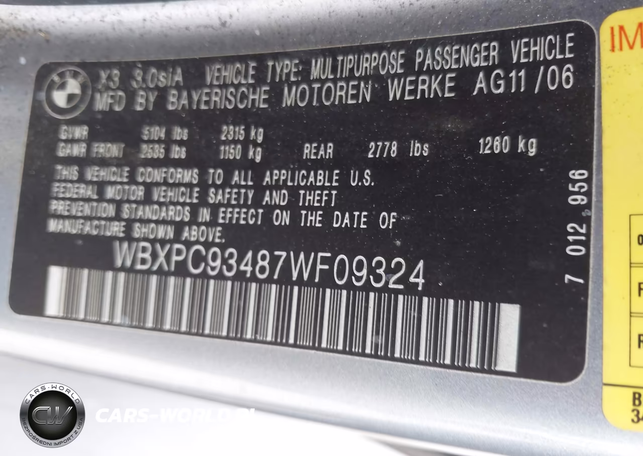 2007 BMW X3 3.0Si VIN:WBXPC93487WF09324 - 9