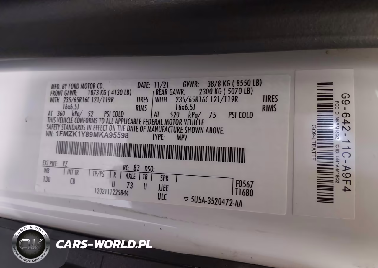 2021 Ford Transit-150 Passenger Van Xl-Xlt VIN:1FMZK1Y89MKA95598 - 9
