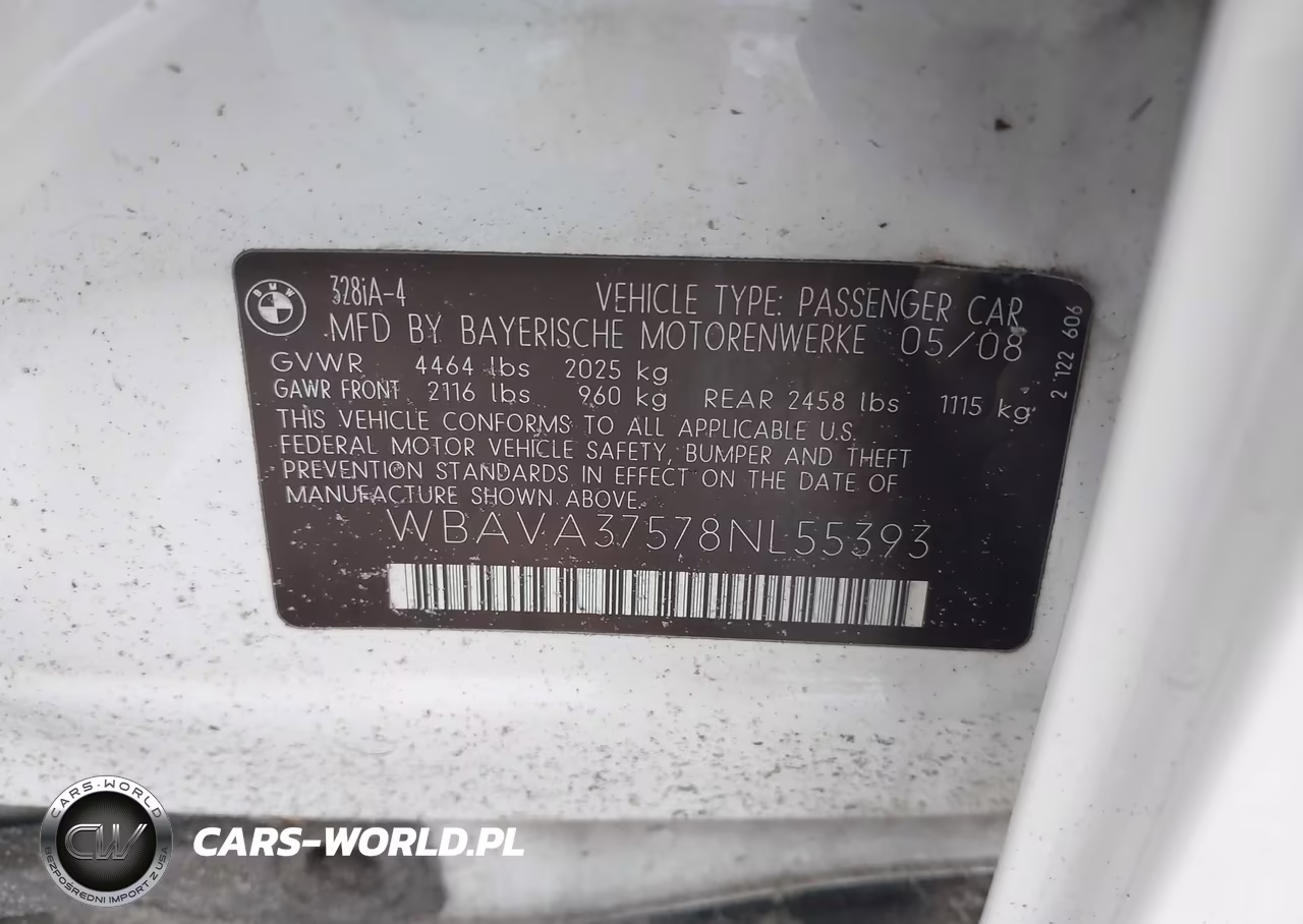 2008 BMW 328I VIN:WBAVA37578NL55393 - 9