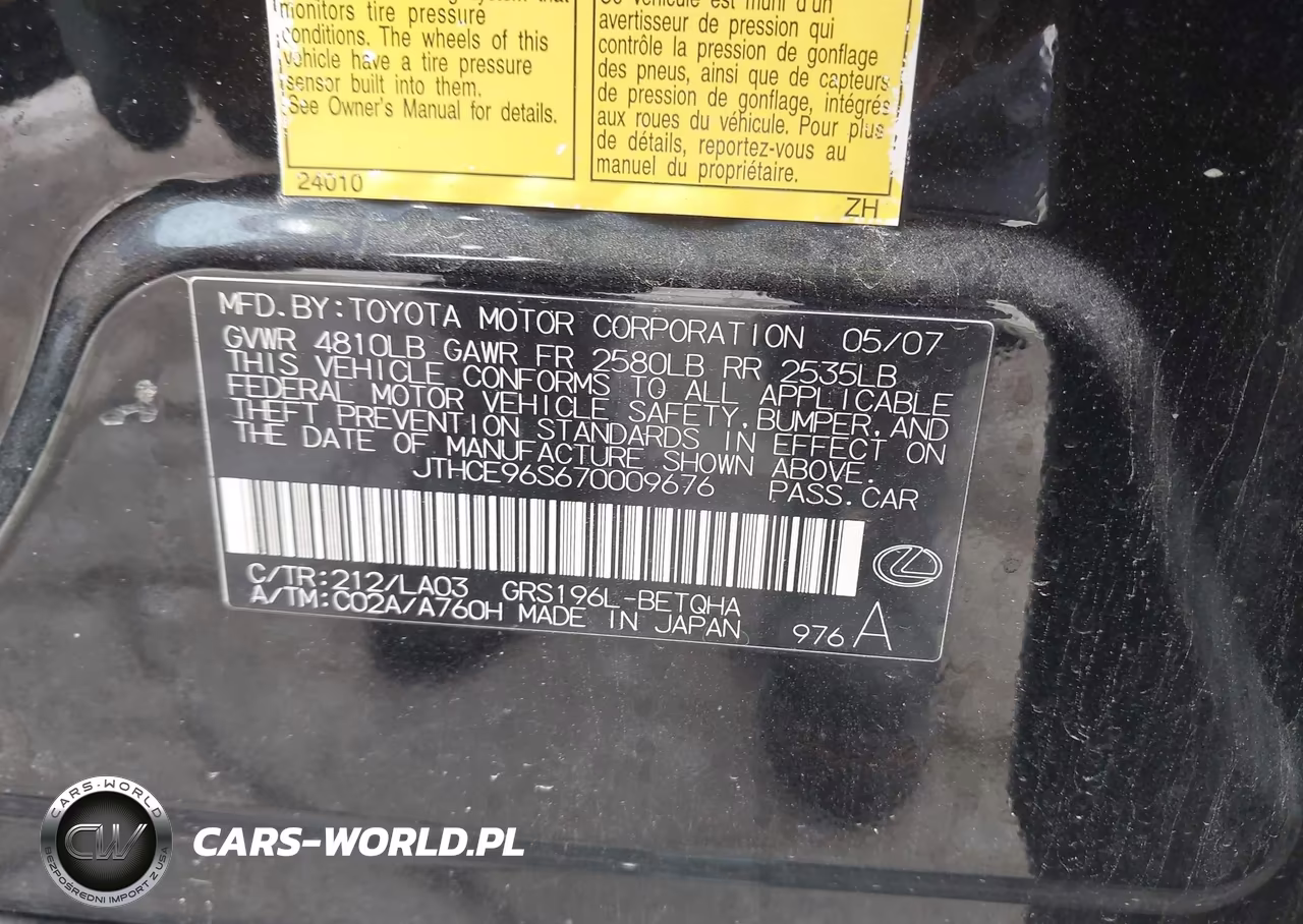 2007 Lexus Gs 350 VIN:JTHCE96S670009676 - 9