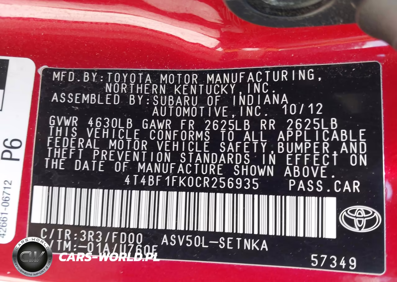 2012 Toyota Camry Le VIN:4T4BF1FK0CR256935 - 9