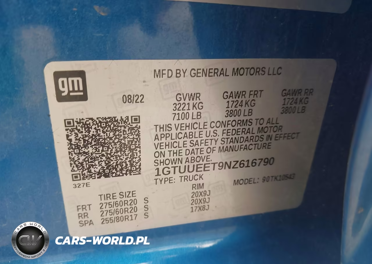 2022 GMC Sierra 1500 4Wd Short Box At4 VIN:1GTUUEET9NZ616790 - 9
