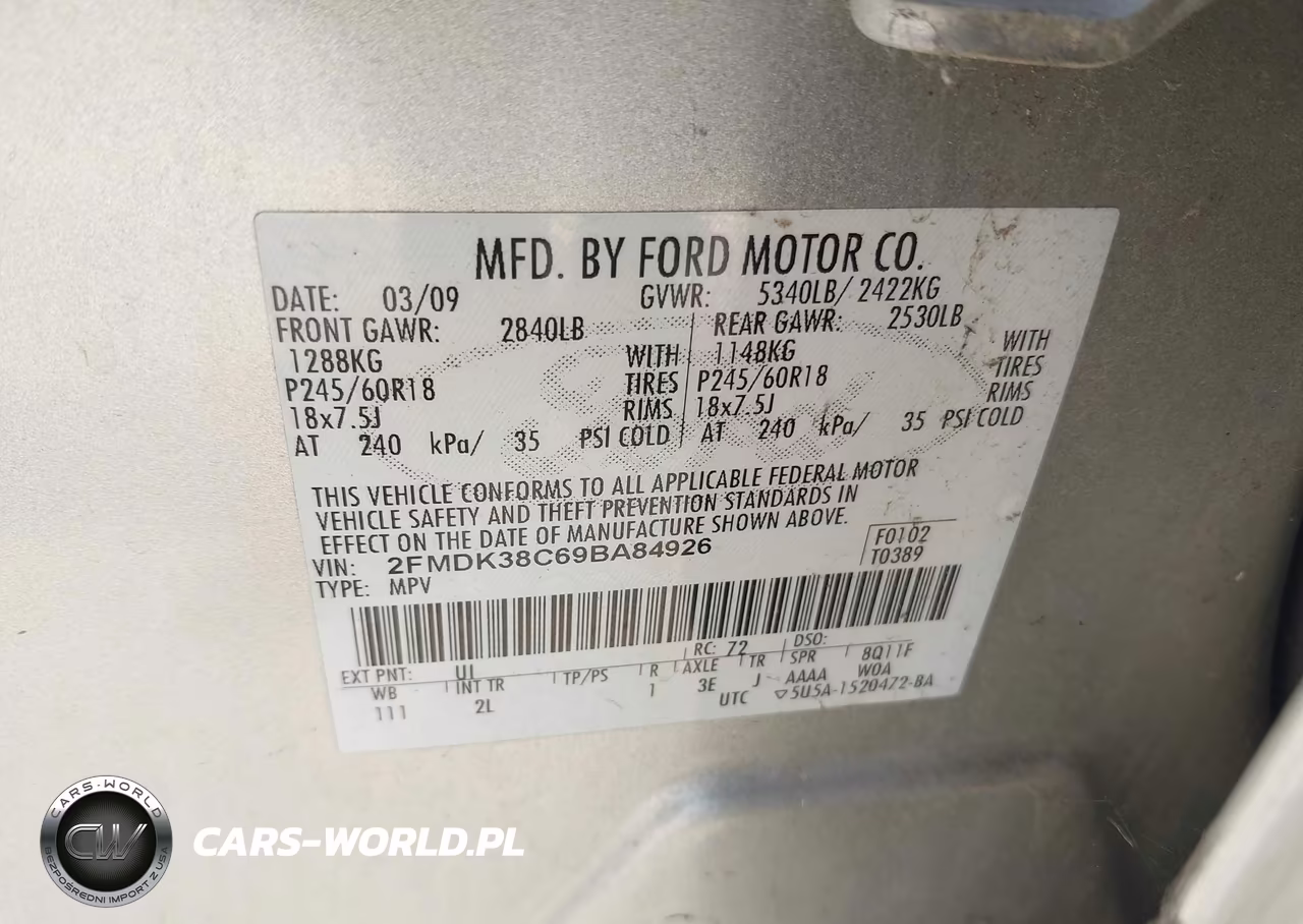 2009 Ford Edge Sel VIN:2FMDK38C69BA84926 - 9