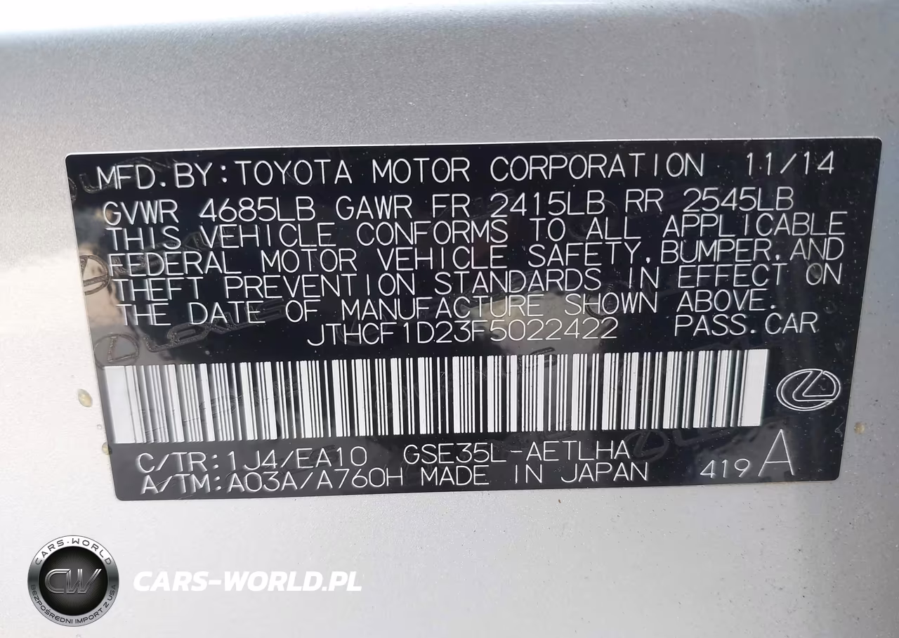 2015 Lexus Is 250 VIN:JTHCF1D23F5022422 - 9