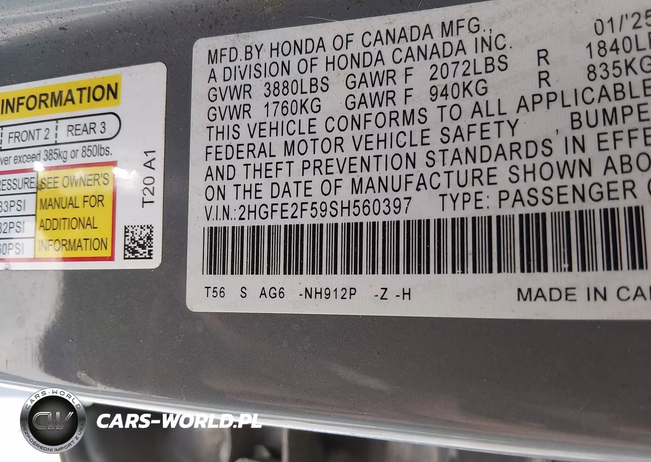 2025 Honda Civic Sport VIN:2HGFE2F59SH560397 - 9