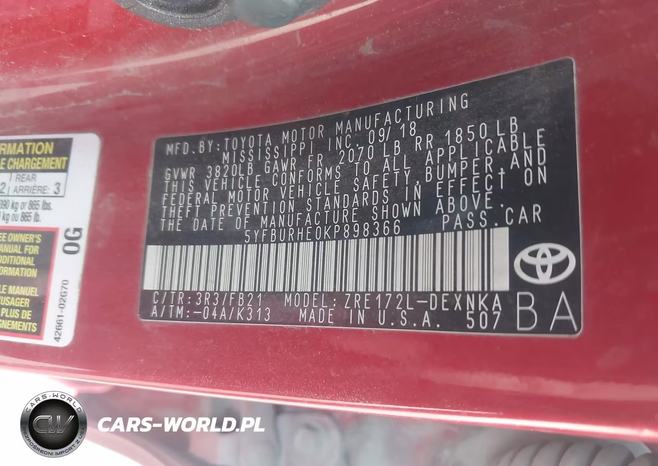 2019 Toyota Corolla Le VIN:5YFBURHE0KP898366 - 9