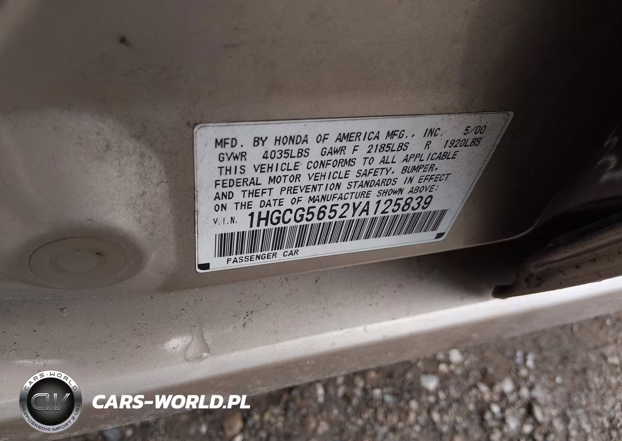 2000 Honda Accord 2.3 Ex VIN:1HGCG5652YA125839 - 9