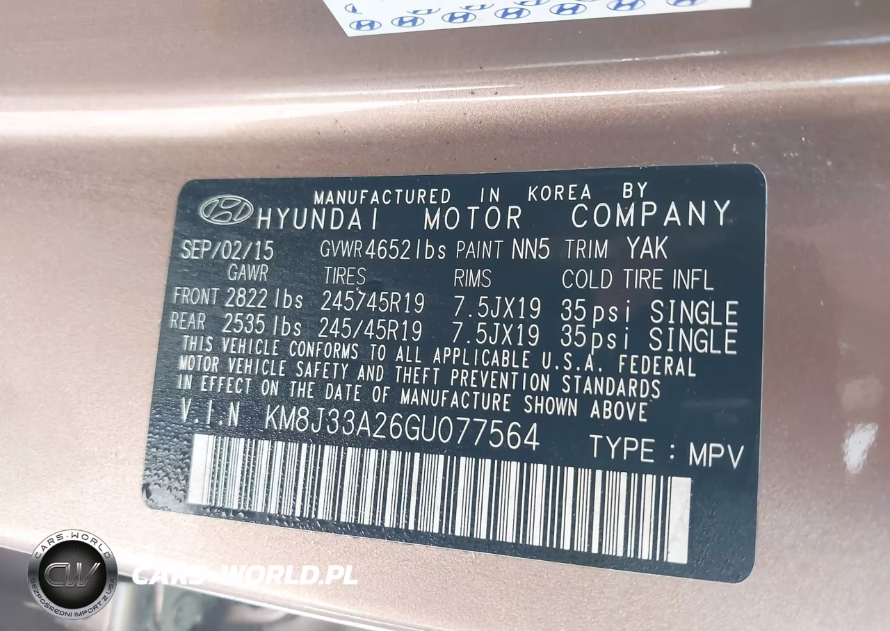2016 Hyundai Tucson Sport VIN:KM8J33A26GU077564 - 9