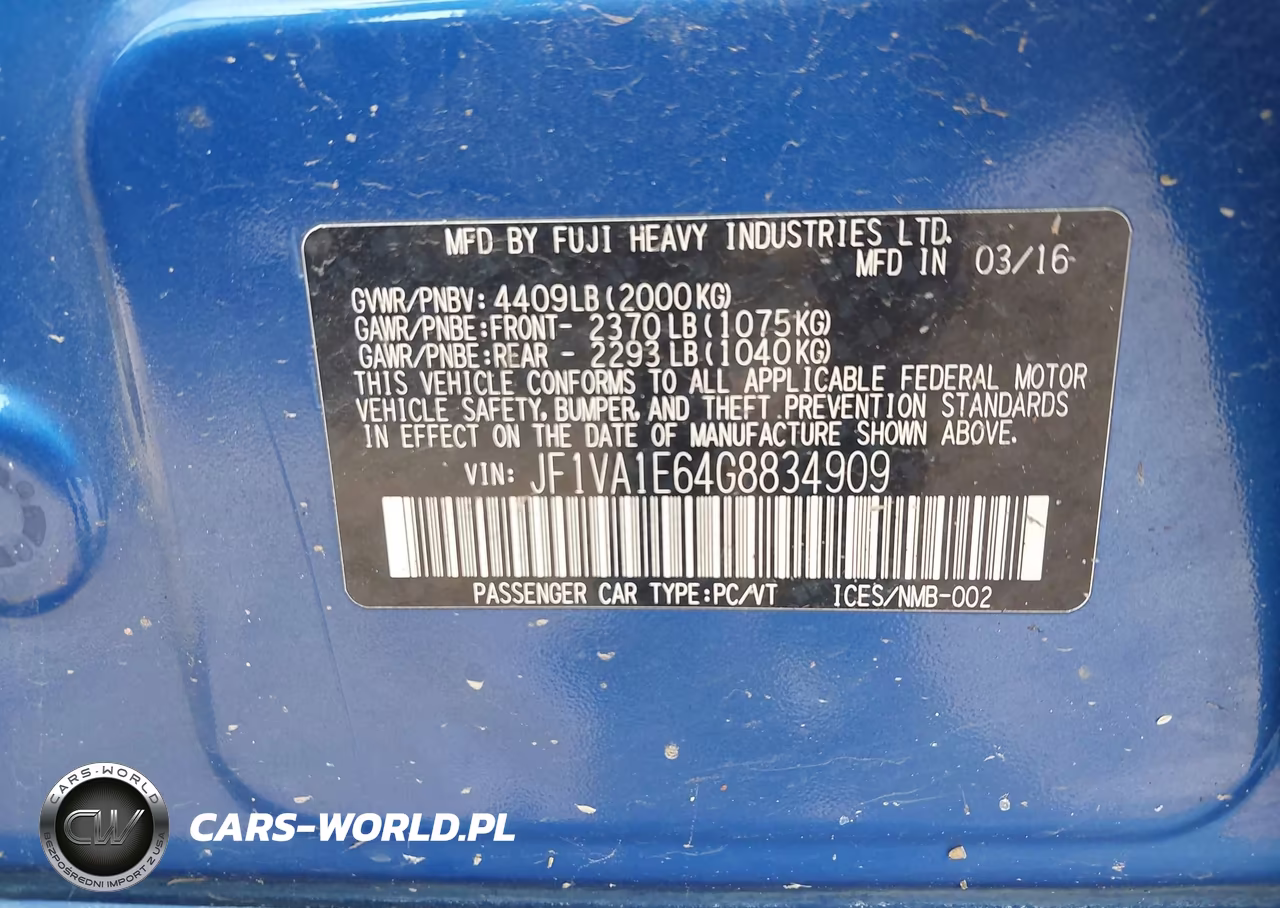 2016 Subaru Wrx Premium VIN:JF1VA1E64G8834909 - 9