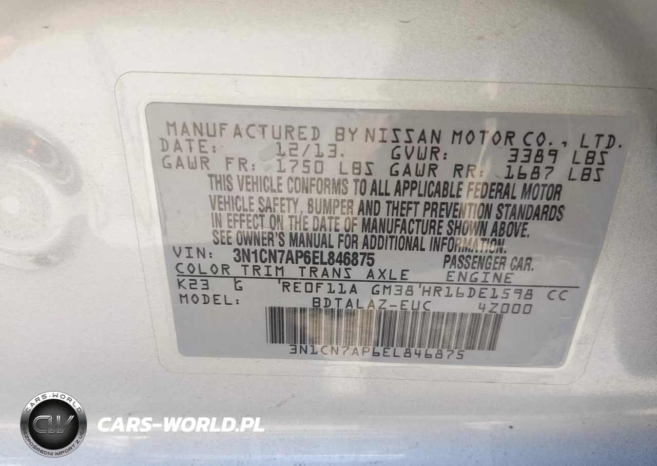 2014 Nissan Versa 1.6 S+ VIN:3N1CN7AP6EL846875 - 9