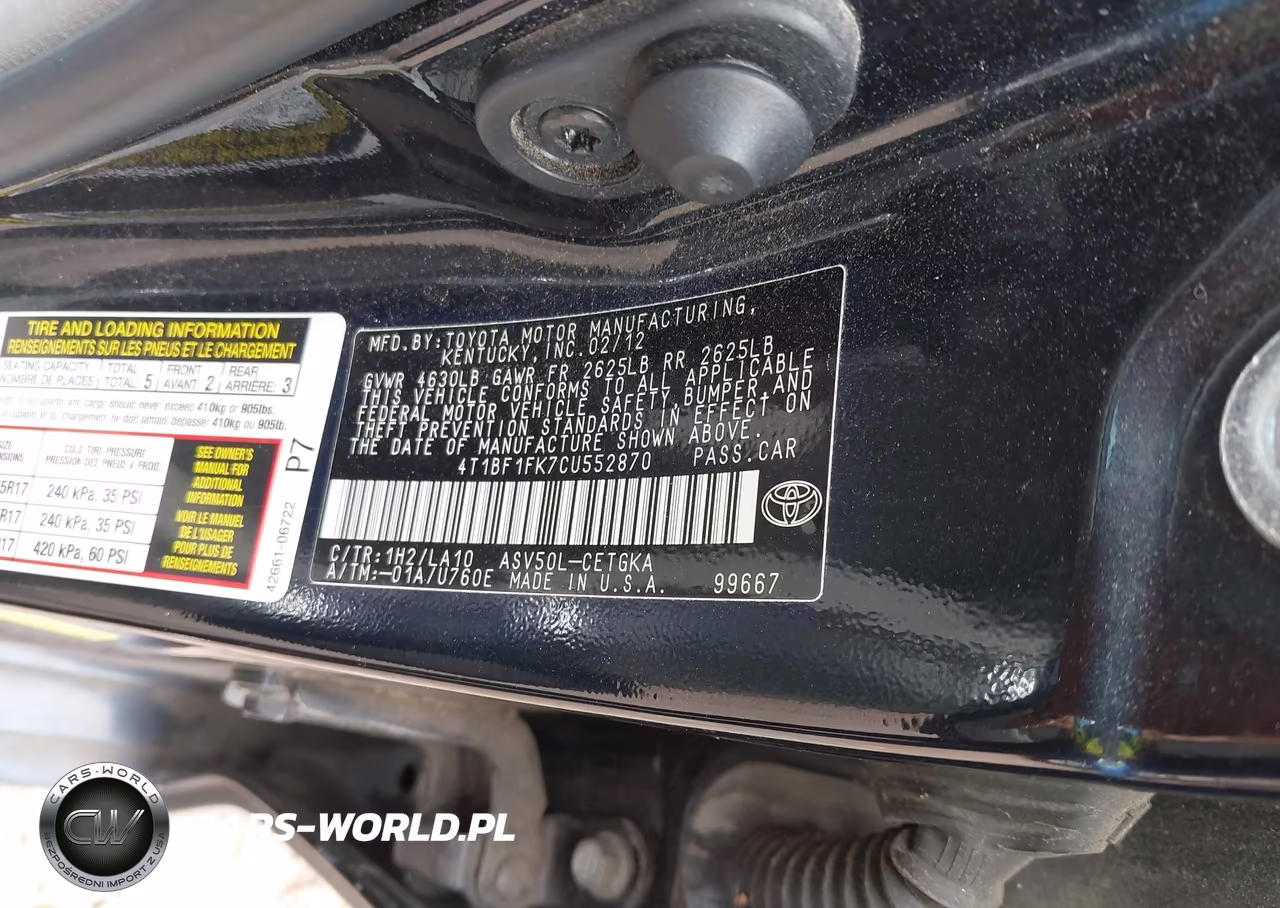2012 Toyota Camry Xle VIN:4T1BF1FK7CU552870 - 9