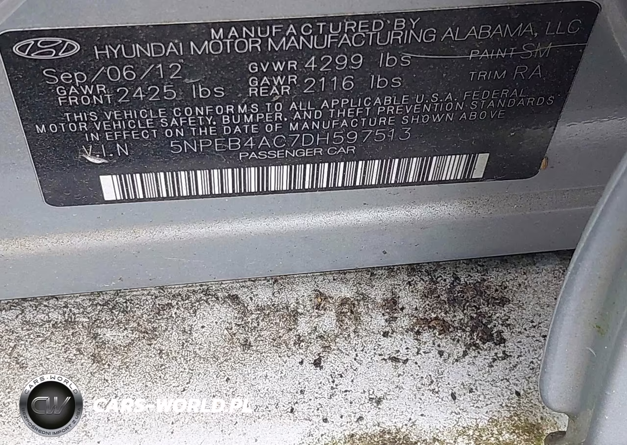 2013 Hyundai Sonata Gls VIN:5NPEB4AC7DH597513 - 9