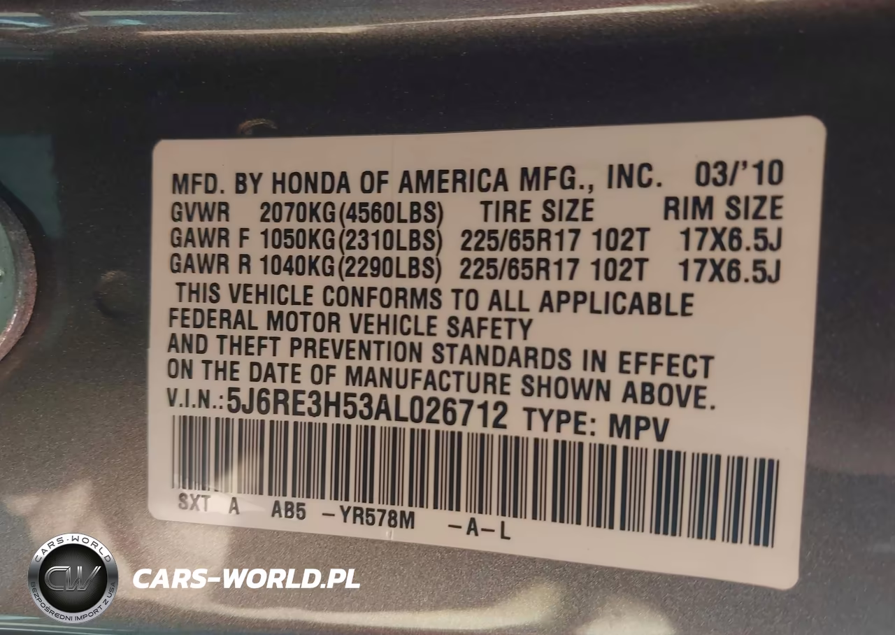 2010 Honda Cr-V Ex VIN:5J6RE3H53AL026712 - 9