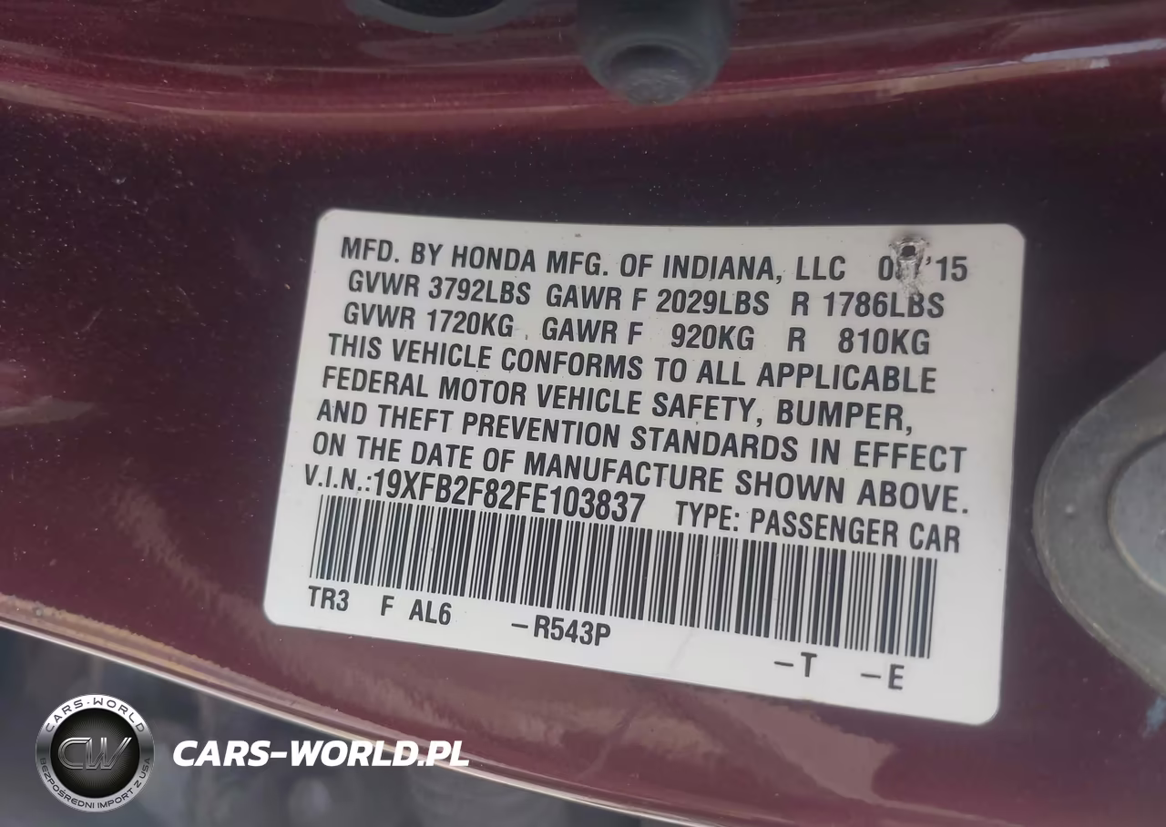 2015 Honda Civic Ex VIN:19XFB2F82FE103837 - 9