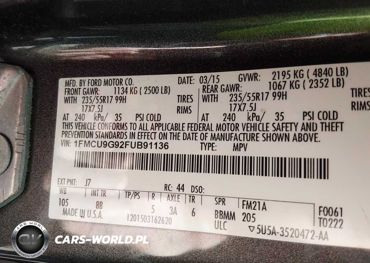 2015 Ford Escape Se VIN:1FMCU9G92FUB91136 - 9