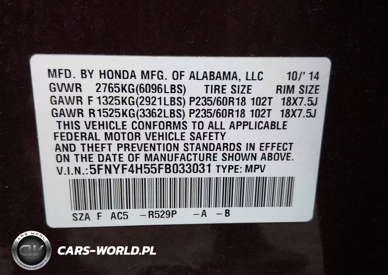 2015 Honda Pilot Ex-L VIN:5FNYF4H55FB033031 - 9