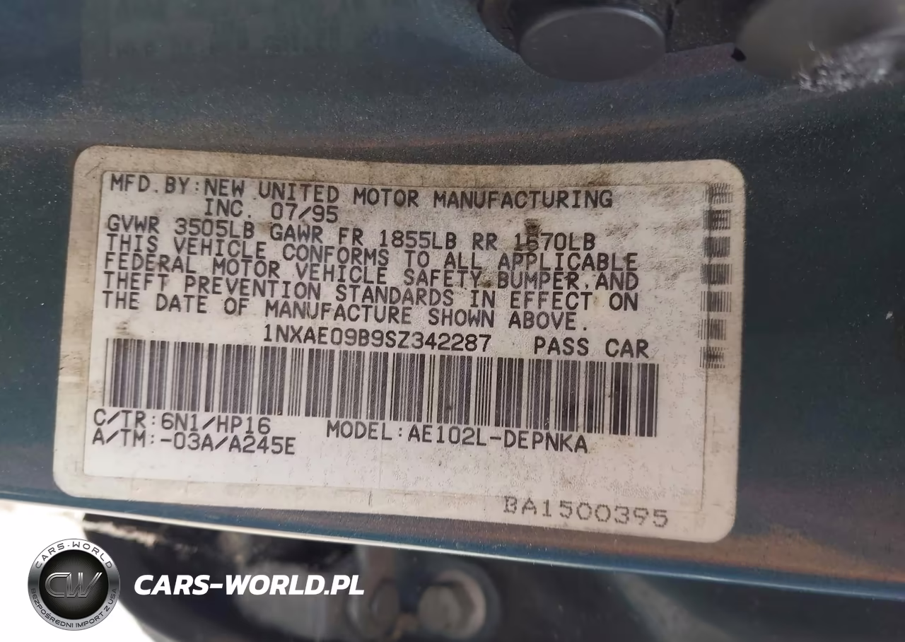 1995 Toyota Corolla Le-Dx VIN:1NXAE09B9SZ342287 - 9