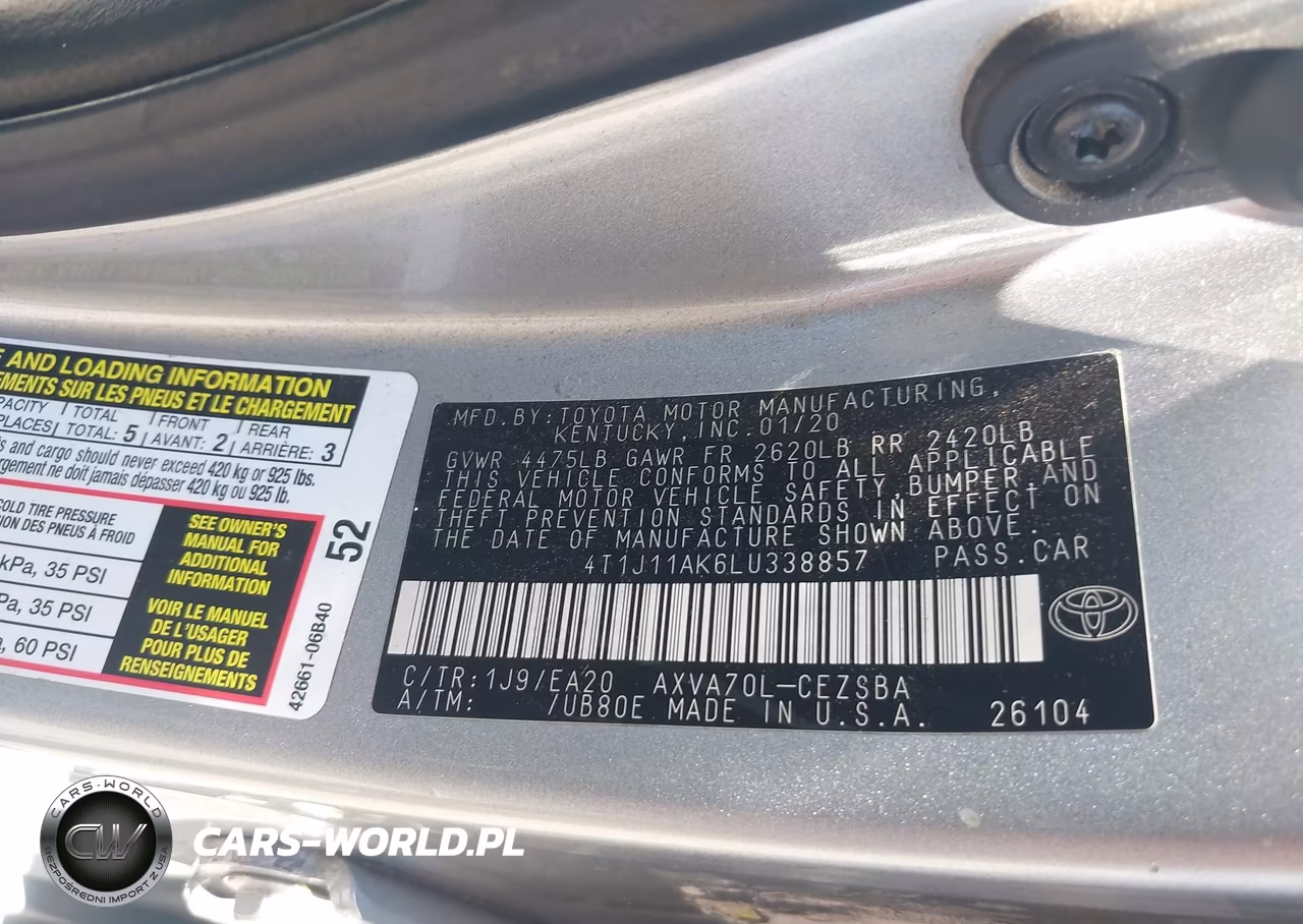 2020 Toyota Camry Se VIN:4T1J11AK6LU338857 - 9